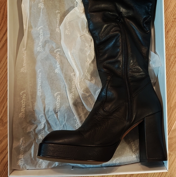 L'INTERVALLE Black Knee High Heeled Boots with Fur Trim - EU 41 / US 9.5 - Picture 5 of 8